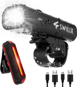 SWILIX ® - Fietsverlichting Set - Oplaadbare USB Led Fietslamp - Voor En Achter - Waterdicht - 4 Lichtstanden - Zwart