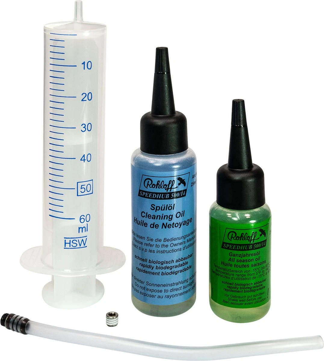 Rohloff 8410 Oliewisselset 25ml Voor Rohloff Naaf (spoelolie, Gansjaarolie, Spuit, Darmpje, Dichtingsschroef) 1 Rohloff 8410 Oliewisselset 25ml Voor Rohloff Naaf (spoelolie, Gansjaarolie, Spuit, Darmpje, Dichtingsschroef)