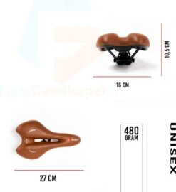 Voltano Sport Trekking Fietszadel - Comfortabel Gel Zadel - Met Uitsparing - Inclusief Zadelstrop - 100% Waterdicht - Unisex - Bruin -Fietsenwinkel 1099x1200 3