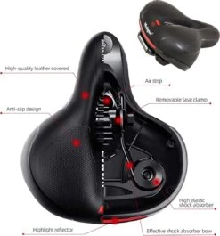 IBright Gel Fietszadel Met LED Oplaadbare Achterlicht - USB Oplaadbaar - Fietsverlichting Met 6 Functie's - Dames / Heren - Waterdicht - Gratis Zadelstrop - USB Oplaadkabel - Zwart -Fietsenwinkel 1120x1200 2