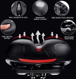 IBright Gel Fietszadel Met LED Oplaadbare Achterlicht - USB Oplaadbaar - Fietsverlichting Met 6 Functie's - Dames / Heren - Waterdicht - Gratis Zadelstrop - USB Oplaadkabel - Zwart -Fietsenwinkel 1156x1200 4