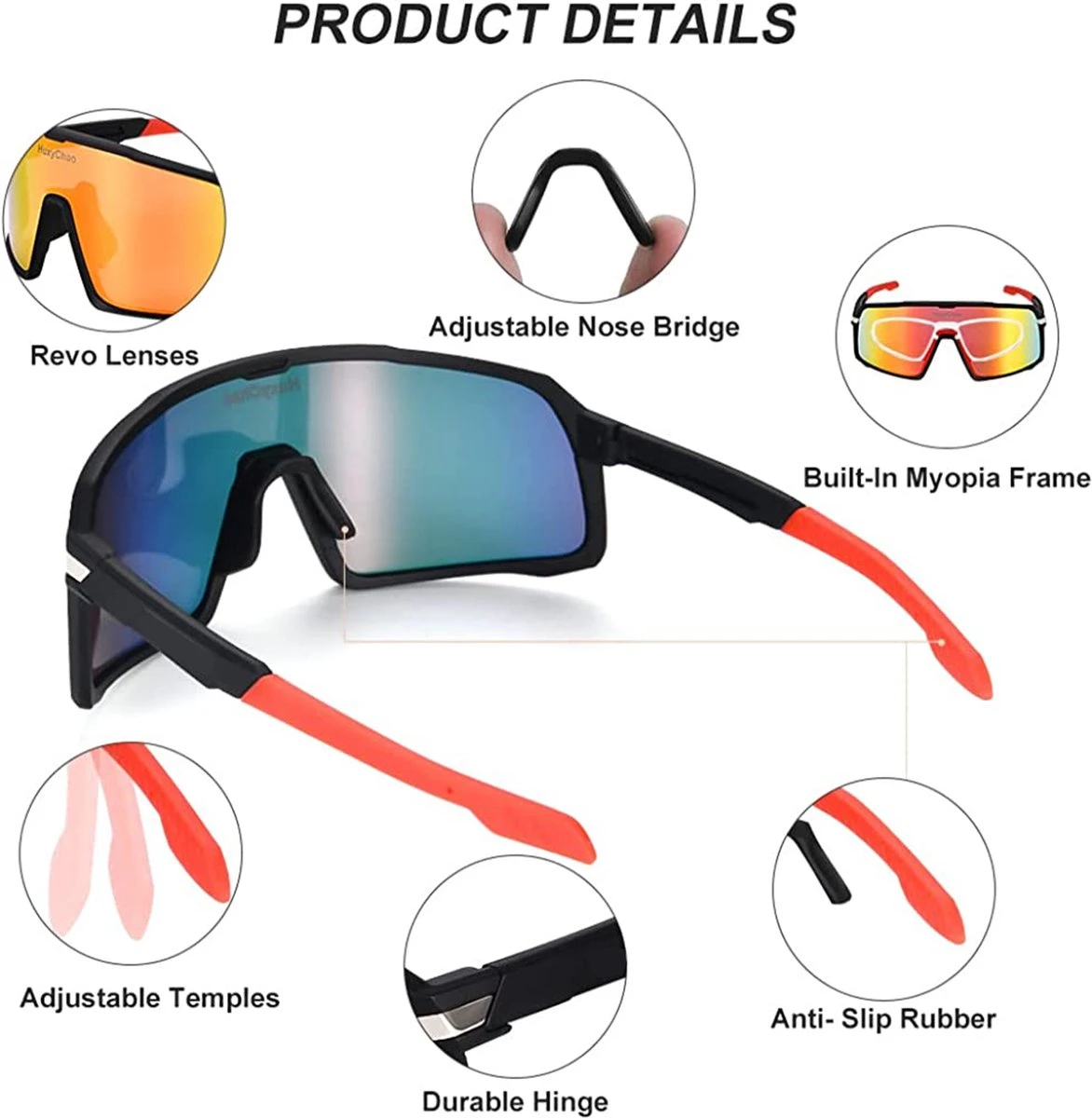 DOWO® - Fietsbrillen - Sportbrillen - Professionele Fietsbril - Lichtgewicht Racefiets 5 DOWO® - Fietsbrillen - Sportbrillen - Professionele Fietsbril - Lichtgewicht Racefiets - Afbeelding 5