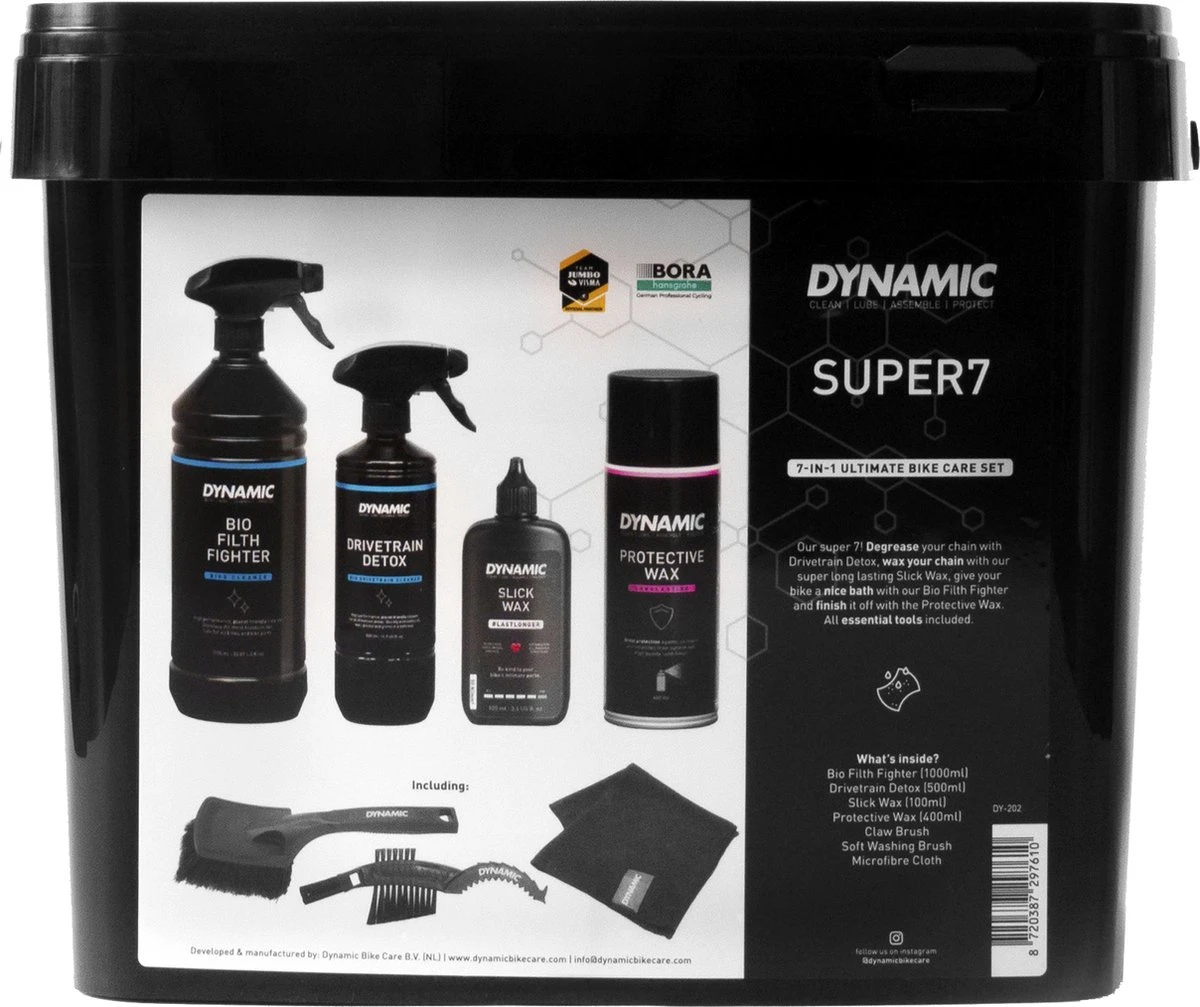 Dynamic Super 7 Fietsonderhoudsset | Bike Care Essentials 7-delig | Onderhoudsemmer Met Producten Voor Fietsverzorging | Planet-Friendly | Voor Racefiets, Mountainbike, Gravelbike, E-bike | Fiets Schoonmaken Als Een Pro 3 Dynamic Super 7 Fietsonderhoudsset | Bike Care Essentials 7-delig | Onderhoudsemmer Met Producten Voor Fietsverzorging | Planet-Friendly | Voor Racefiets, Mountainbike, Gravelbike, E-bike | Fiets Schoonmaken Als Een Pro - Afbeelding 3