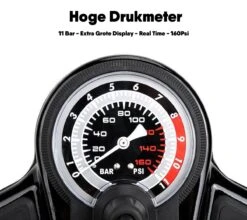 Matzwarte Fietspomp Met Drukmeter én Extra Ventielen - Multifunctioneel Mondstuk – Schrader En Presta – Aluminium Lichtgewicht Vloerpomp – Ballenpomp/ Scooterpomp/ Autobandenpomp -Fietsenwinkel 1200x1068 2