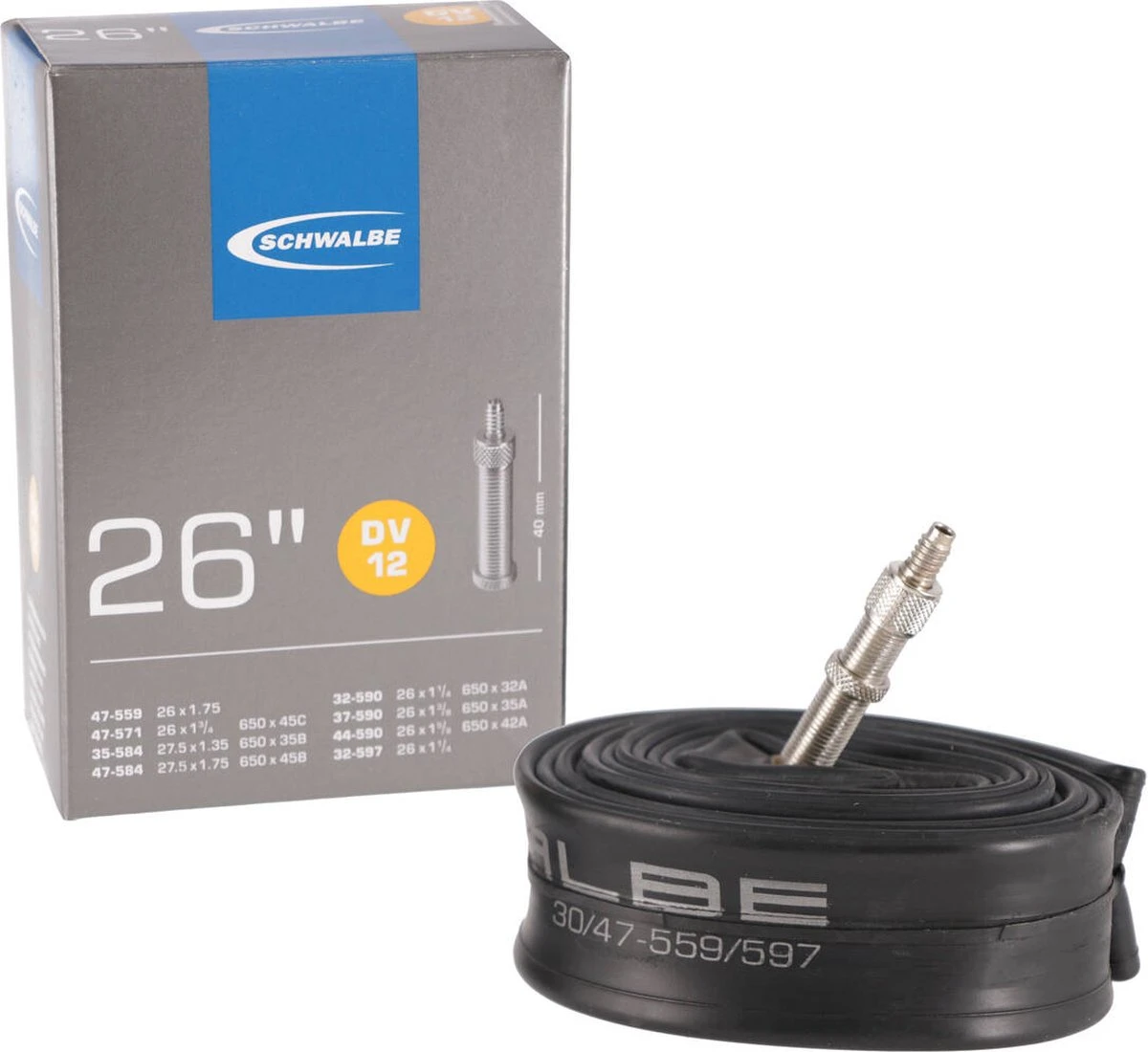 Schwalbe Binnenband - DV12 - 26 Inch X 1 1/4 - 27.5 Inch X 1.75 - Hollands Ventiel - 40mm 8 Schwalbe Binnenband - DV12 - 26 Inch X 1 1/4 - 27.5 Inch X 1.75 - Hollands Ventiel - 40mm - Afbeelding 8