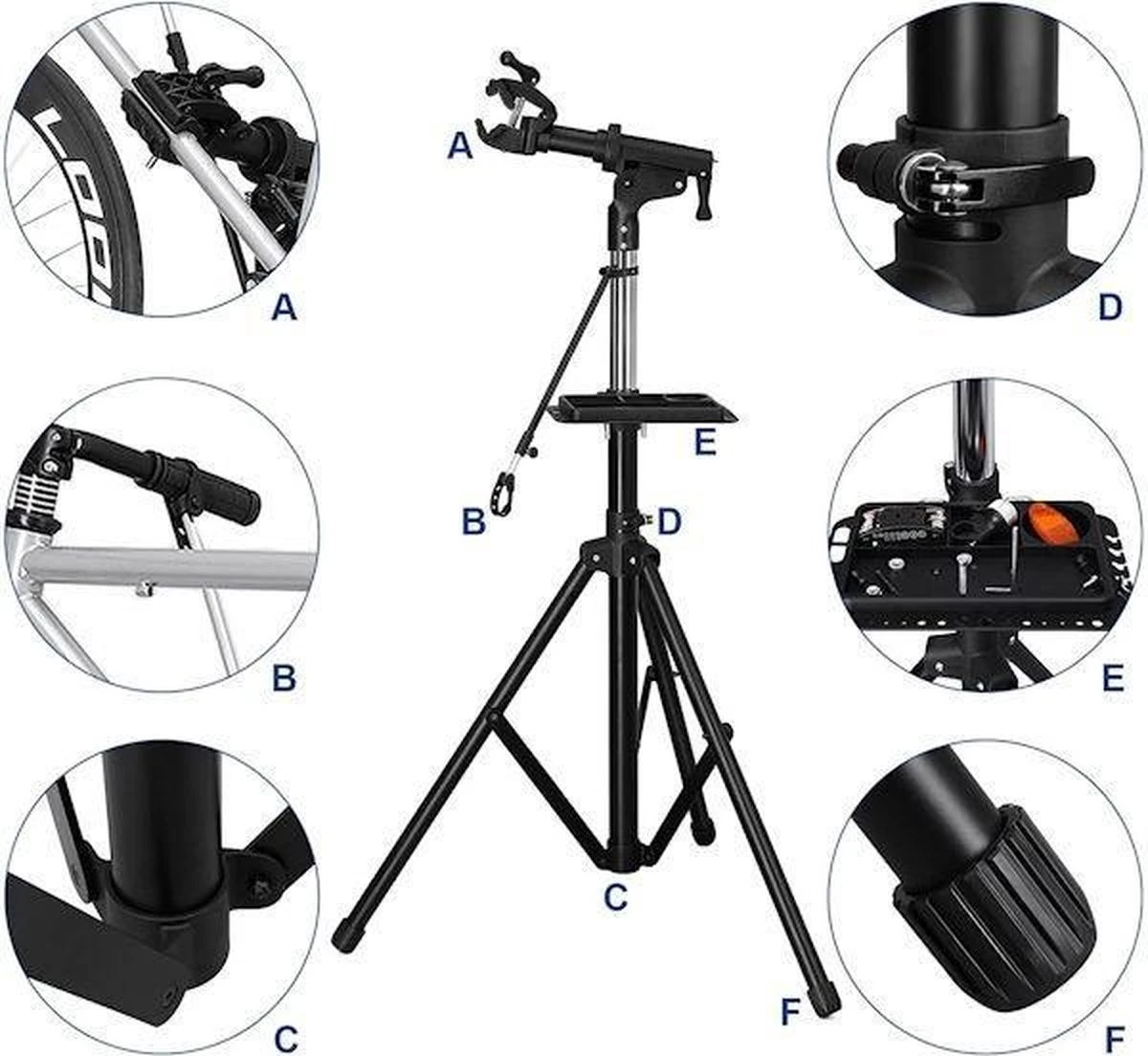 Merkloos Decopatent® PRO Montagestandaard Fiets - 360° Draaibaar - Verstelbaar + Gereedschapsbakje - Fiets Montage Reparatie Standaard 2 Merkloos Decopatent® PRO Montagestandaard Fiets - 360° Draaibaar - Verstelbaar + Gereedschapsbakje - Fiets Montage Reparatie Standaard - Afbeelding 2