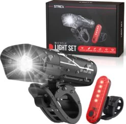 Strex LED Fietsverlichting Set - Voorlicht En Achterlicht - USB Oplaadbaar - Fietslamp - Fietslampjes - Zwart