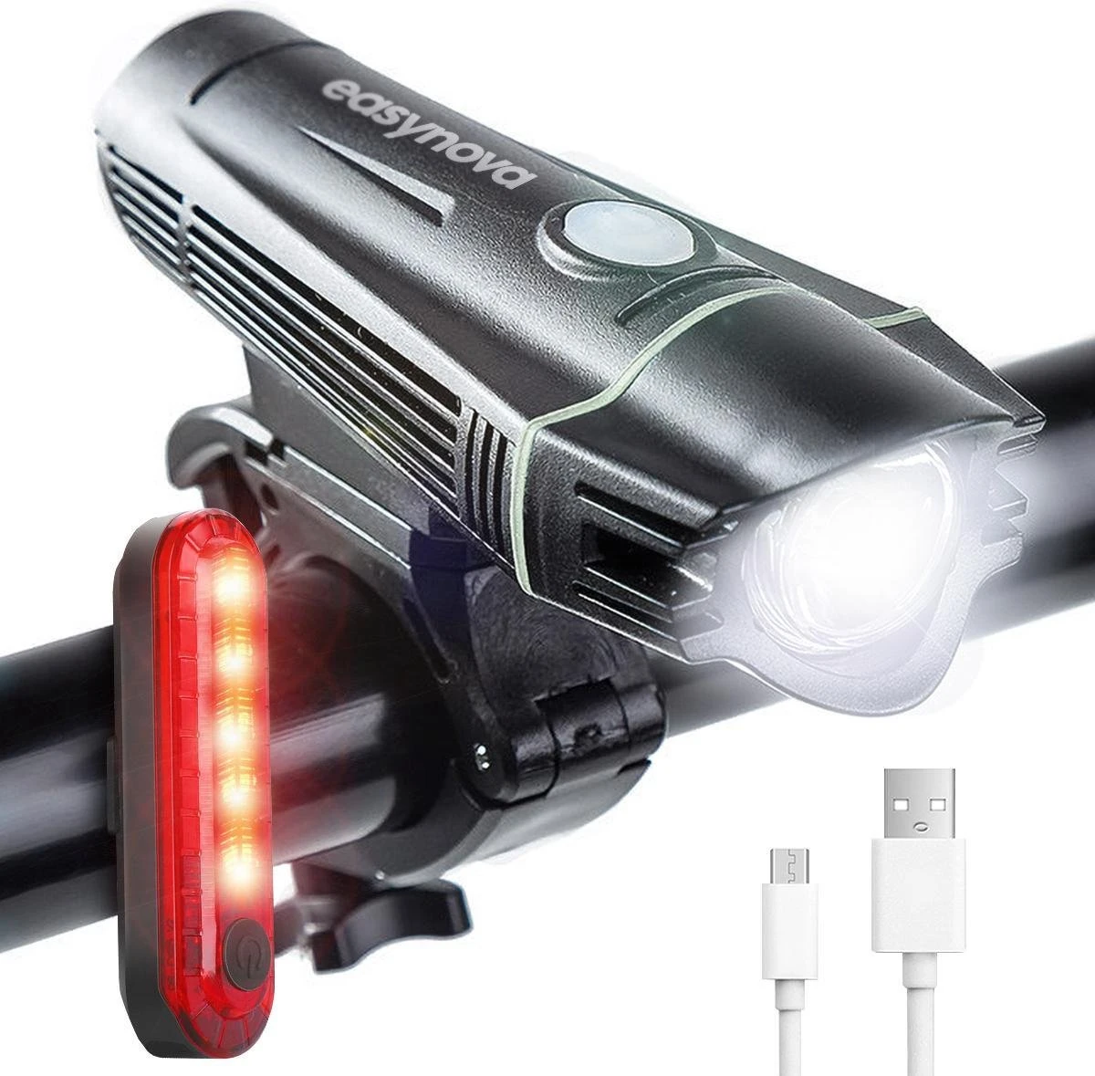 LED Fietsverlichting Set – Oplaadbaar Via USB - Voorlicht En Achterlicht - Waterbestendig - Complete Fietslamp Set 1 LED Fietsverlichting Set – Oplaadbaar Via USB - Voorlicht En Achterlicht - Waterbestendig - Complete Fietslamp Set