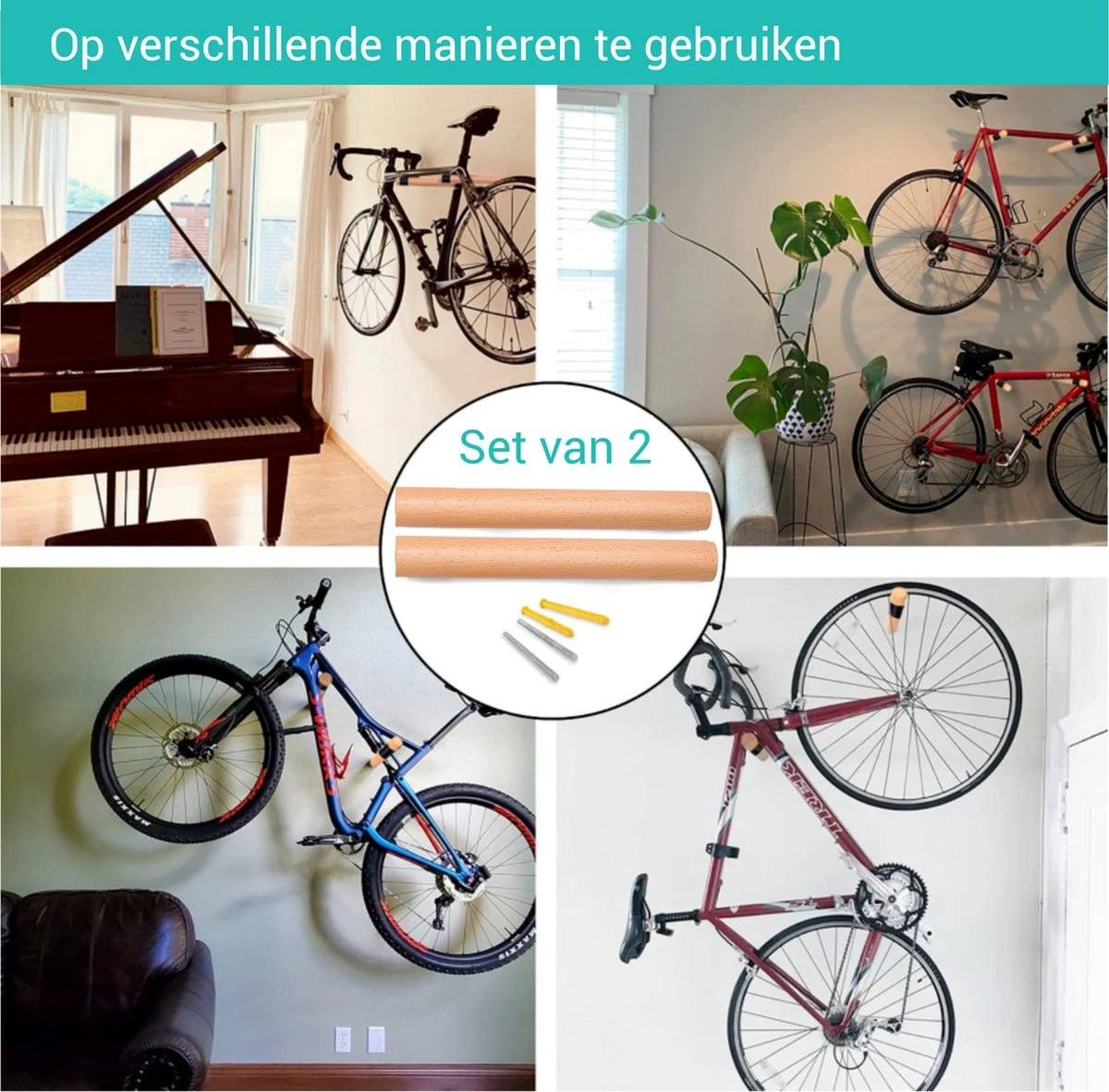 Fiets Ophangsysteem Van Massief Beukenhout | 2 Stuks | 32cm | Ophangbeugel | Muurbeugel Fiets | &ERGY 4 Fiets Ophangsysteem Van Massief Beukenhout | 2 Stuks | 32cm | Ophangbeugel | Muurbeugel Fiets | &ERGY - Afbeelding 4