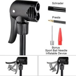 Matzwarte Fietspomp Met Drukmeter én Extra Ventielen - Multifunctioneel Mondstuk – Schrader En Presta – Aluminium Lichtgewicht Vloerpomp – Ballenpomp/ Scooterpomp/ Autobandenpomp -Fietsenwinkel 1200x1193 3