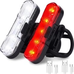 Transnect® – Fietsverlichting LED Set - Fietslampjes Voor En Achter Licht - 4 Lichtstanden – USB Oplaadbaar - Draagbaar – Waterdicht