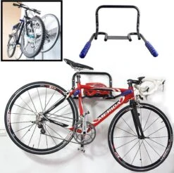 Merkloos Decopatent® Fiets Ophangsysteem Voor 2 Fietsen - Fietsenrek - Legplank Voor Helm - Fietshaak - Muurbeugel Fiets - Wandmontage -Fietsenwinkel 1200x1195 7
