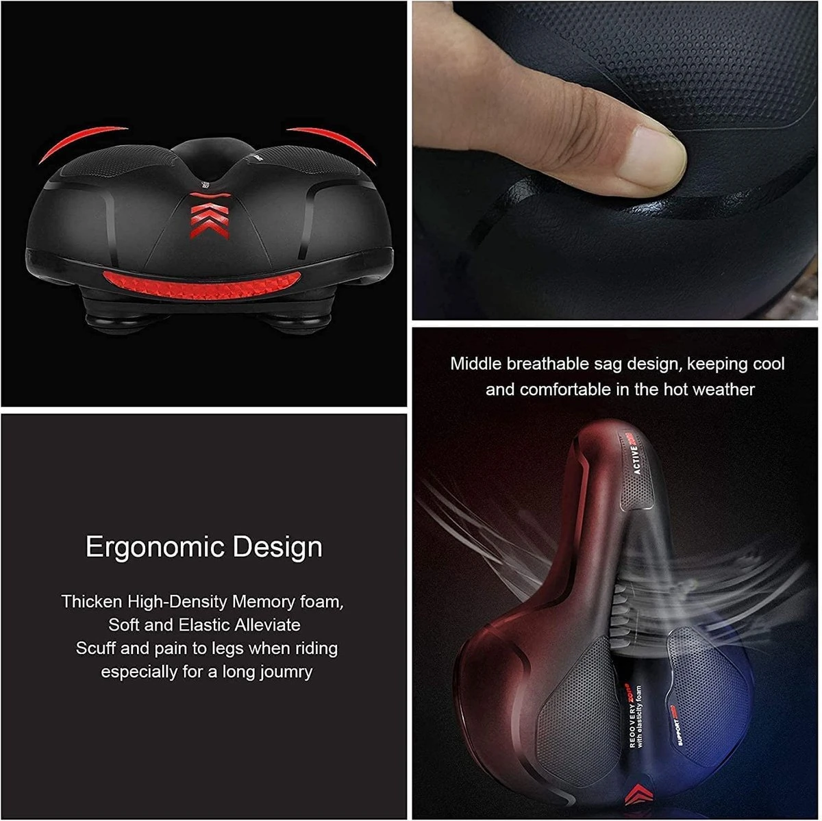 Fiets Zadels - Met Achterlichten- Langzame Rebound Traagschuim - Hol Ergonomisch Breed Tourzadel - MTB Zadel -mountainbikezadel - Fietszadel Dames - Fietszadel Heren - Unisex 7 Fiets Zadels - Met Achterlichten- Langzame Rebound Traagschuim - Hol Ergonomisch Breed Tourzadel - MTB Zadel -mountainbikezadel - Fietszadel Dames - Fietszadel Heren - Unisex - Afbeelding 7