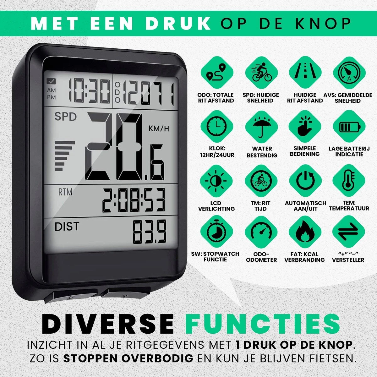 Strex Draadloze Fietscomputer - 17 Functies - Extra Groot Scherm - Draadloze Fiets Computer Draadloos Waterdicht - NL Handleiding 2 Strex Draadloze Fietscomputer - 17 Functies - Extra Groot Scherm - Draadloze Fiets Computer Draadloos Waterdicht - NL Handleiding - Afbeelding 2