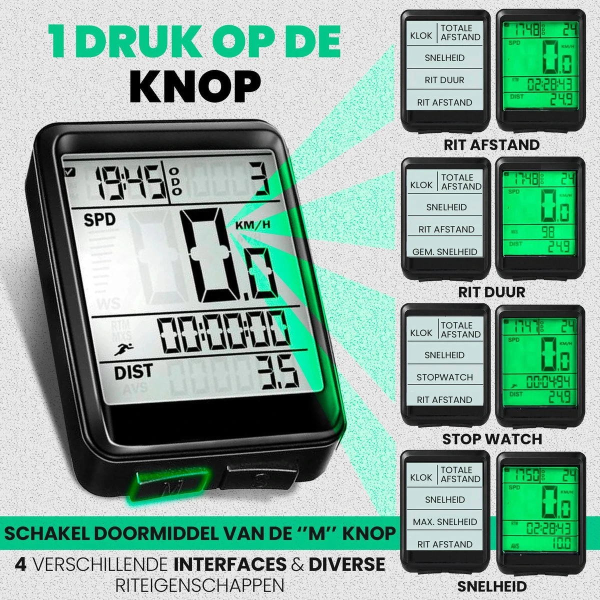 Strex Draadloze Fietscomputer - 17 Functies - Extra Groot Scherm - Draadloze Fiets Computer Draadloos Waterdicht - NL Handleiding 3 Strex Draadloze Fietscomputer - 17 Functies - Extra Groot Scherm - Draadloze Fiets Computer Draadloos Waterdicht - NL Handleiding - Afbeelding 3
