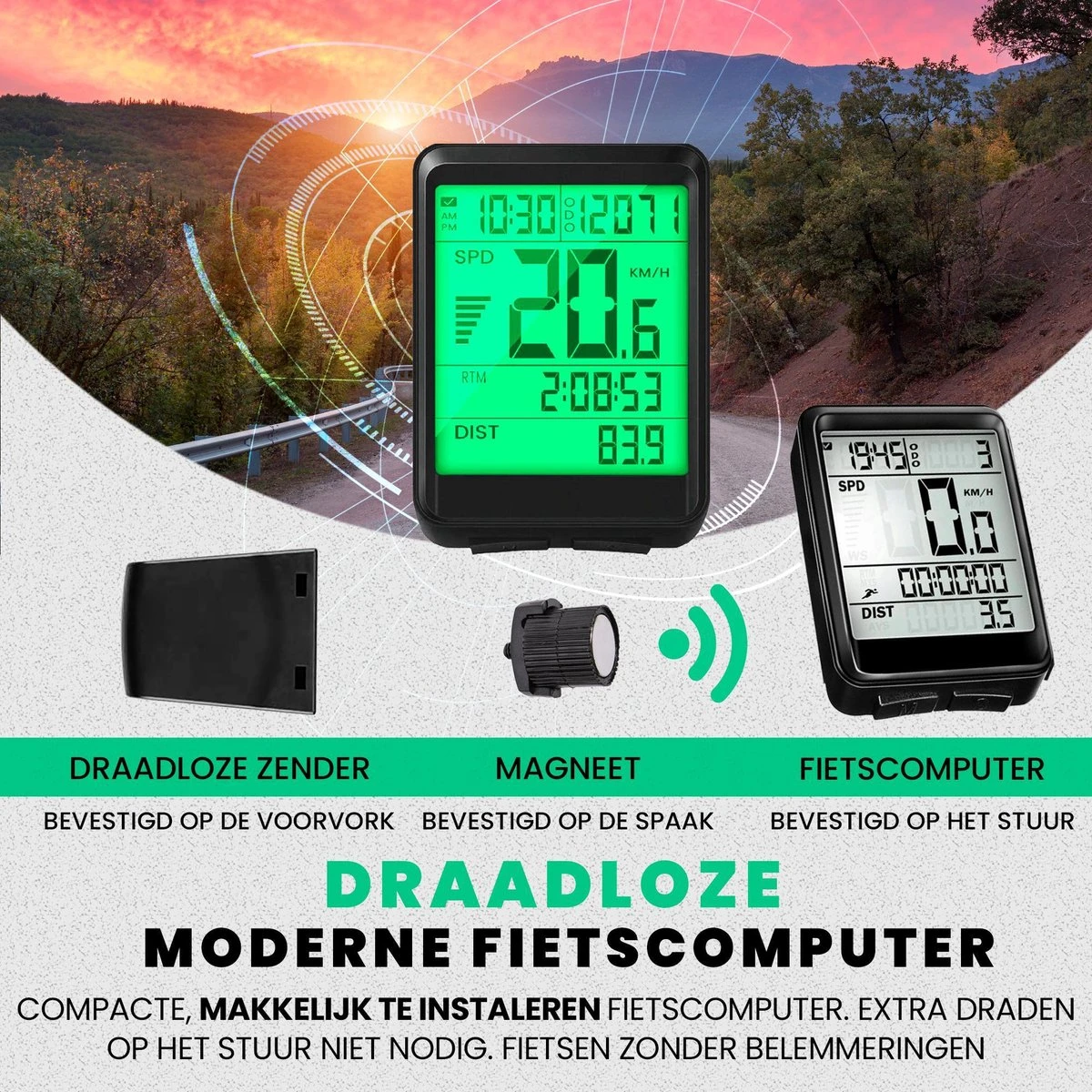 Strex Draadloze Fietscomputer - 17 Functies - Extra Groot Scherm - Draadloze Fiets Computer Draadloos Waterdicht - NL Handleiding 4 Strex Draadloze Fietscomputer - 17 Functies - Extra Groot Scherm - Draadloze Fiets Computer Draadloos Waterdicht - NL Handleiding - Afbeelding 4