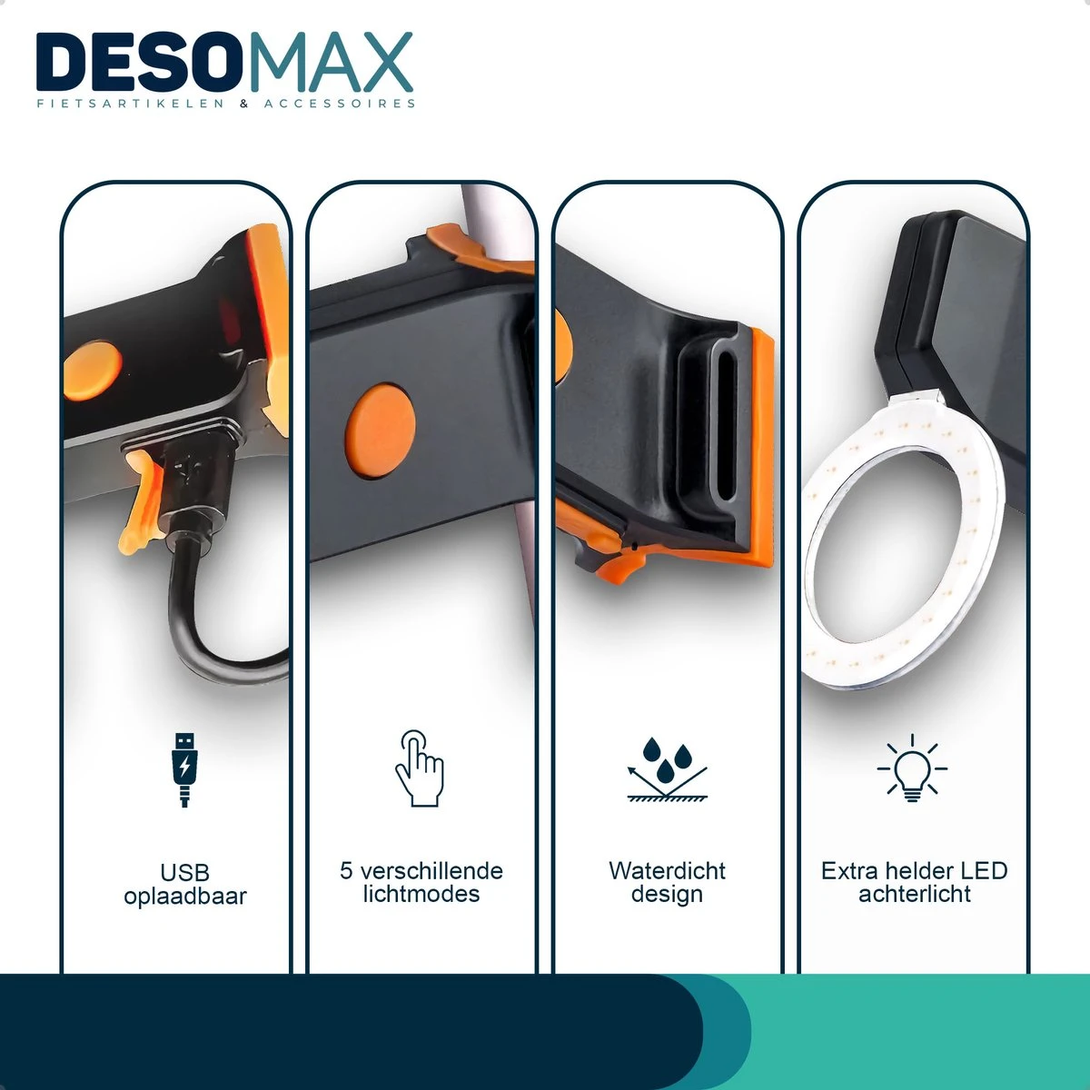 DesoMax® Fietslicht Achterlicht LED USB Oplaadbaar Helder Rond - Achterlicht Voor Racefiets En MTB – Herkenningslicht 8 DesoMax® Fietslicht Achterlicht LED USB Oplaadbaar Helder Rond - Achterlicht Voor Racefiets En MTB – Herkenningslicht - Afbeelding 8