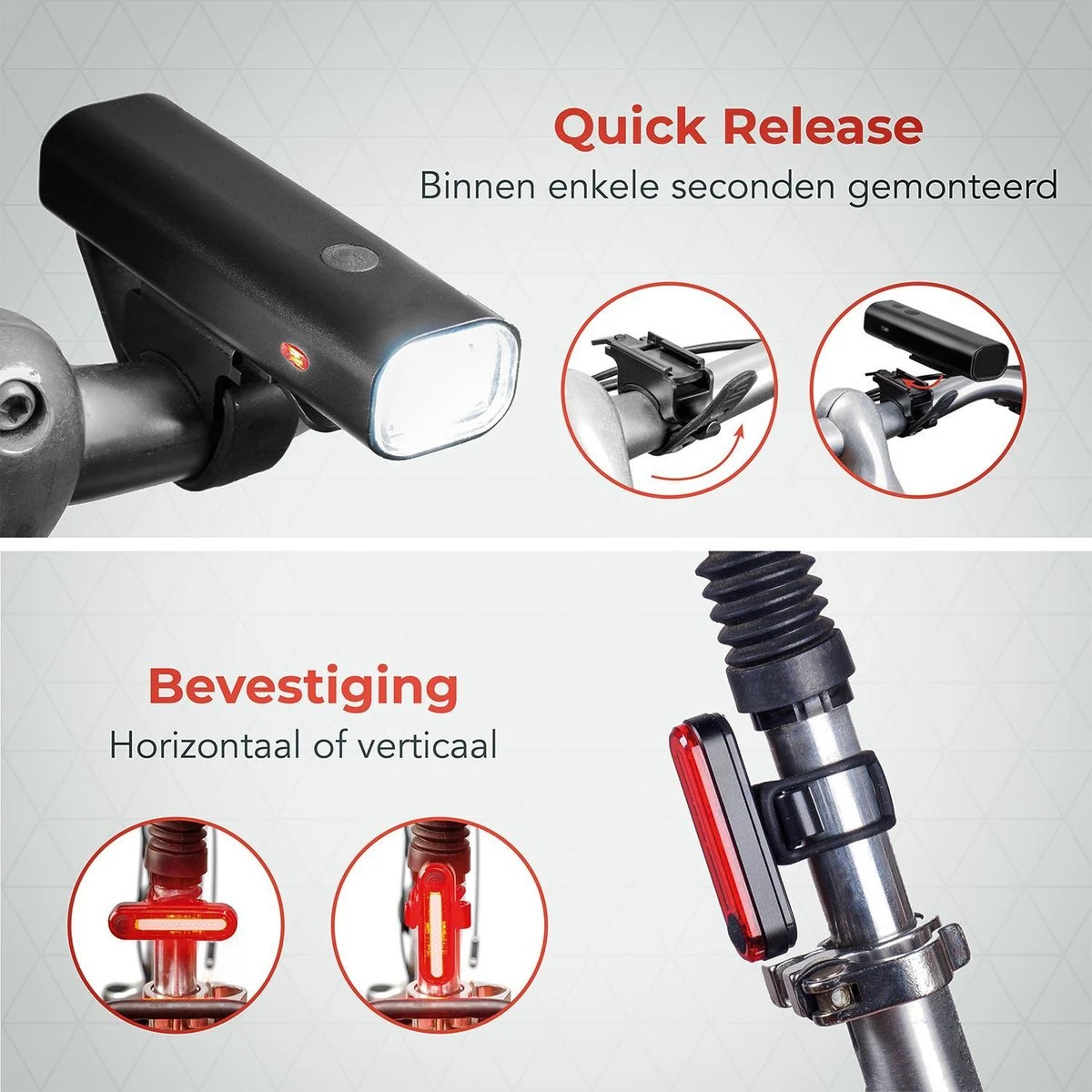 LifeGoods LED Fietsverlichting Set - Voorlicht En Achterlicht - USB Oplaadbaar - Zwart 5 LifeGoods LED Fietsverlichting Set - Voorlicht En Achterlicht - USB Oplaadbaar - Zwart - Afbeelding 5