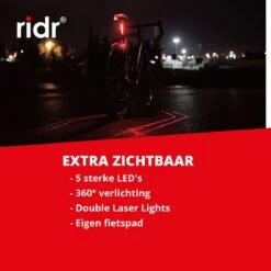 RIDR Achterlicht Fiets - USB Oplaadbaar LED - Fietsverlichting Met Laser - Waterdicht -Fietsenwinkel 1200x1200 484