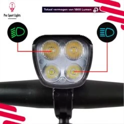 Pro Sport Lights Performance 1800 Lumen Fietslamp Voorlicht - Fietsverlichting USB Oplaadbaar - Koplamp Fiets - LED Racefiets / Mountainbike -Fietsenwinkel 1200x1200 604
