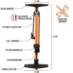 Strex Fietspomp - Drukmeter - 11 Bar – Bal Pomp - Oranje -Fietsenwinkel 1200x1200 652