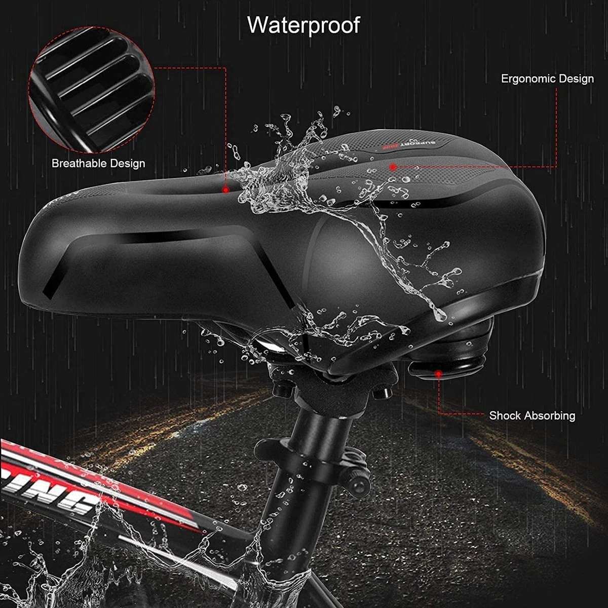 Fiets Zadels - Met Achterlichten- Langzame Rebound Traagschuim - Hol Ergonomisch Breed Tourzadel - MTB Zadel -mountainbikezadel - Fietszadel Dames - Fietszadel Heren - Unisex 3 Fiets Zadels - Met Achterlichten- Langzame Rebound Traagschuim - Hol Ergonomisch Breed Tourzadel - MTB Zadel -mountainbikezadel - Fietszadel Dames - Fietszadel Heren - Unisex - Afbeelding 3