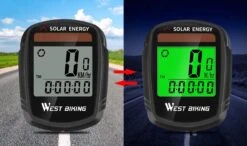 Draadloze Verlichte Fietscomputer - USB Oplaadbaar- Op Zonne- Energie - Kilometerteller - Klok - Calorie Teller - Snelheidsmeter - Auto Wake - IPX7 Waterdicht - 5 Talen - Met Verlichte LCD Display - Multifunctioneel - Inclusief Sensor - Zwart -Fietsenwinkel 1200x710