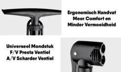 Matzwarte Fietspomp Met Drukmeter én Extra Ventielen - Multifunctioneel Mondstuk – Schrader En Presta – Aluminium Lichtgewicht Vloerpomp – Ballenpomp/ Scooterpomp/ Autobandenpomp -Fietsenwinkel 1200x712 2
