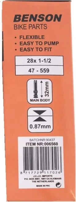 Benson Binnenband Rubber 28 X 1 1/2 - 40 - 635 - Dunlop Ventiel 32 Mm -Fietsenwinkel 454x1200 1