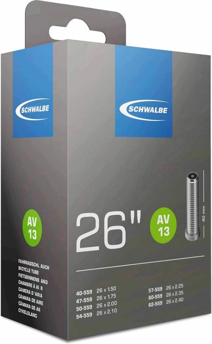 Schwalbe Binnenband - AV13 - 26 Inch X 1.50 - 2.40 - Auto Ventiel - 40mm 1 Schwalbe Binnenband - AV13 - 26 Inch X 1.50 - 2.40 - Auto Ventiel - 40mm
