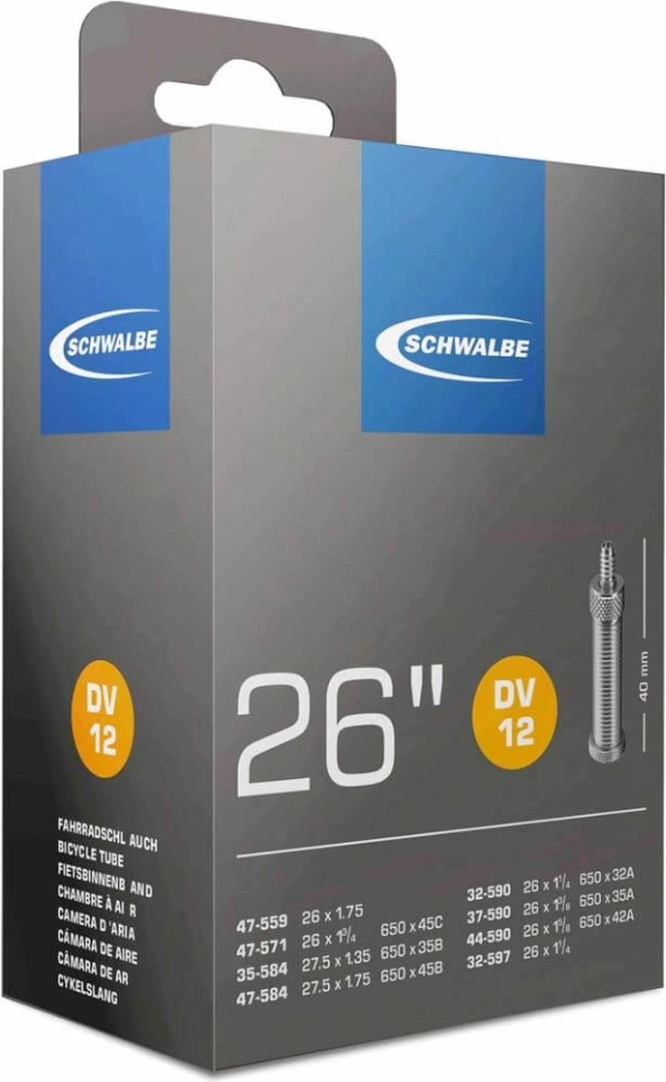 Schwalbe Binnenband - DV12 - 26 Inch X 1 1/4 - 27.5 Inch X 1.75 - Hollands Ventiel - 40mm 1 Schwalbe Binnenband - DV12 - 26 Inch X 1 1/4 - 27.5 Inch X 1.75 - Hollands Ventiel - 40mm
