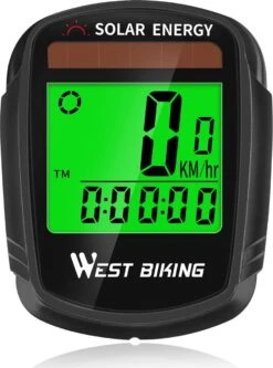 Draadloze Verlichte Fietscomputer - USB Oplaadbaar- Op Zonne- Energie - Kilometerteller - Klok - Calorie Teller - Snelheidsmeter - Auto Wake - IPX7 Waterdicht - 5 Talen - Met Verlichte LCD Display - Multifunctioneel - Inclusief Sensor - Zwart -Fietsenwinkel 891x1200 3