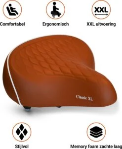 Fietszadel Karamel Bruin Classic XXL, Stijlvol En Comfortabel Zadel Voor Veel Fietsplezier By PS