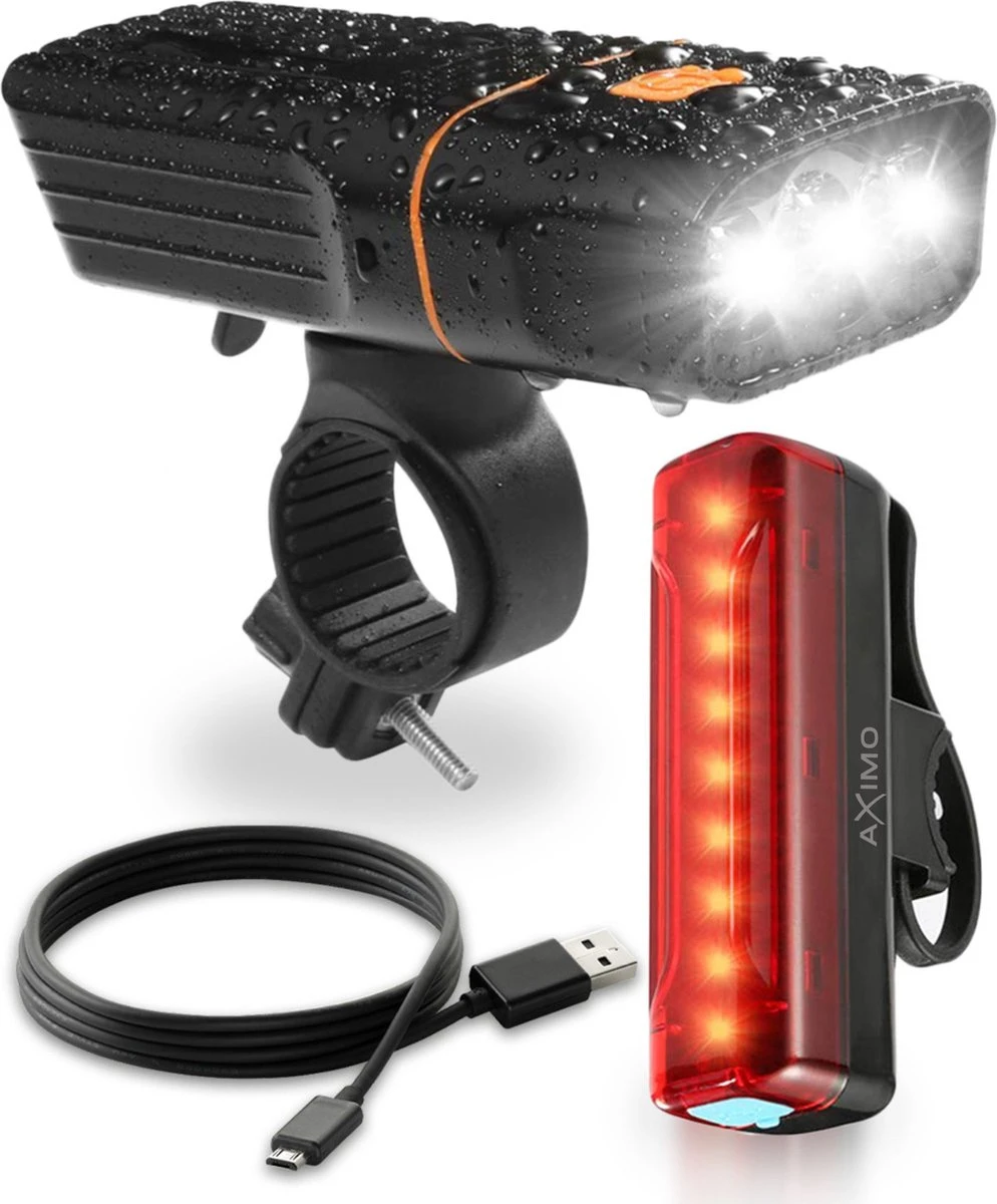 AXIMO Fietsverlichting 500 Lumen - Fietslamp USB Oplaadbaar LED - Voorlicht En Achterlicht - Fietslicht Set 1 AXIMO Fietsverlichting 500 Lumen - Fietslamp USB Oplaadbaar LED - Voorlicht En Achterlicht - Fietslicht Set